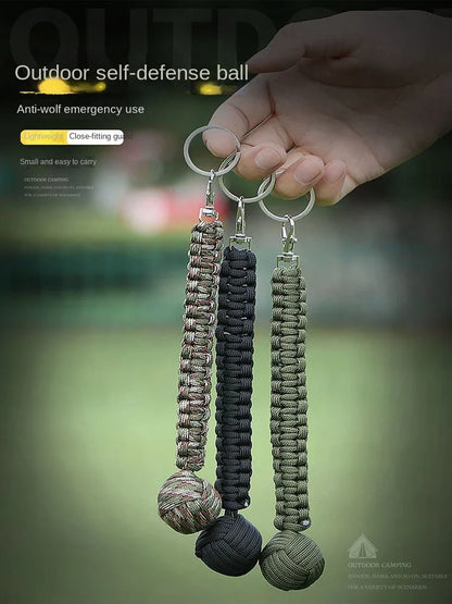 Outdoor Self-Defense Umbrella Rope Keychain Monkey Fist Steel Ball Chain Outdoor Safety Protection Accessories Knot Steel Ball