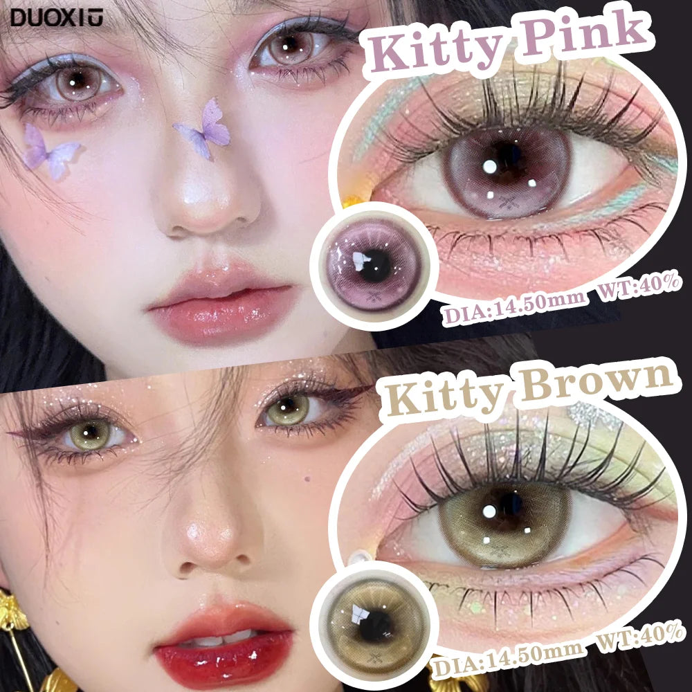 DUOXIU Yearly 365days Soft Lenses Pink-Blue Fashion Pupil Style Myopia Colored Contact Lenses (1 Pair) Covers Brown Eyes