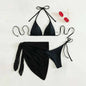 Sexy Three Pieces Bikini Set Women Summer Bikini With Sarong Skirt Solid Color Triangle Cup Tie Up Female Swimwear Swimming Suit