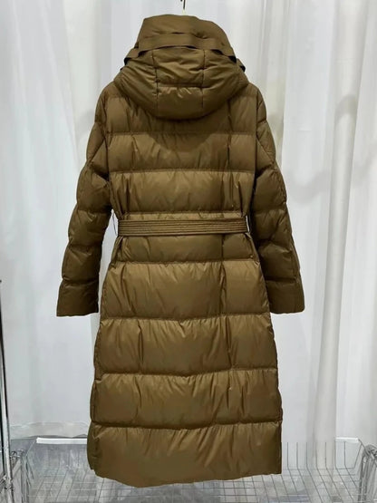 Fashionable Autumn Winter New 2025 Winter Women Thick White Duck Down Jacket Female Long Hooded Puffer Coat Ladies Outerwear