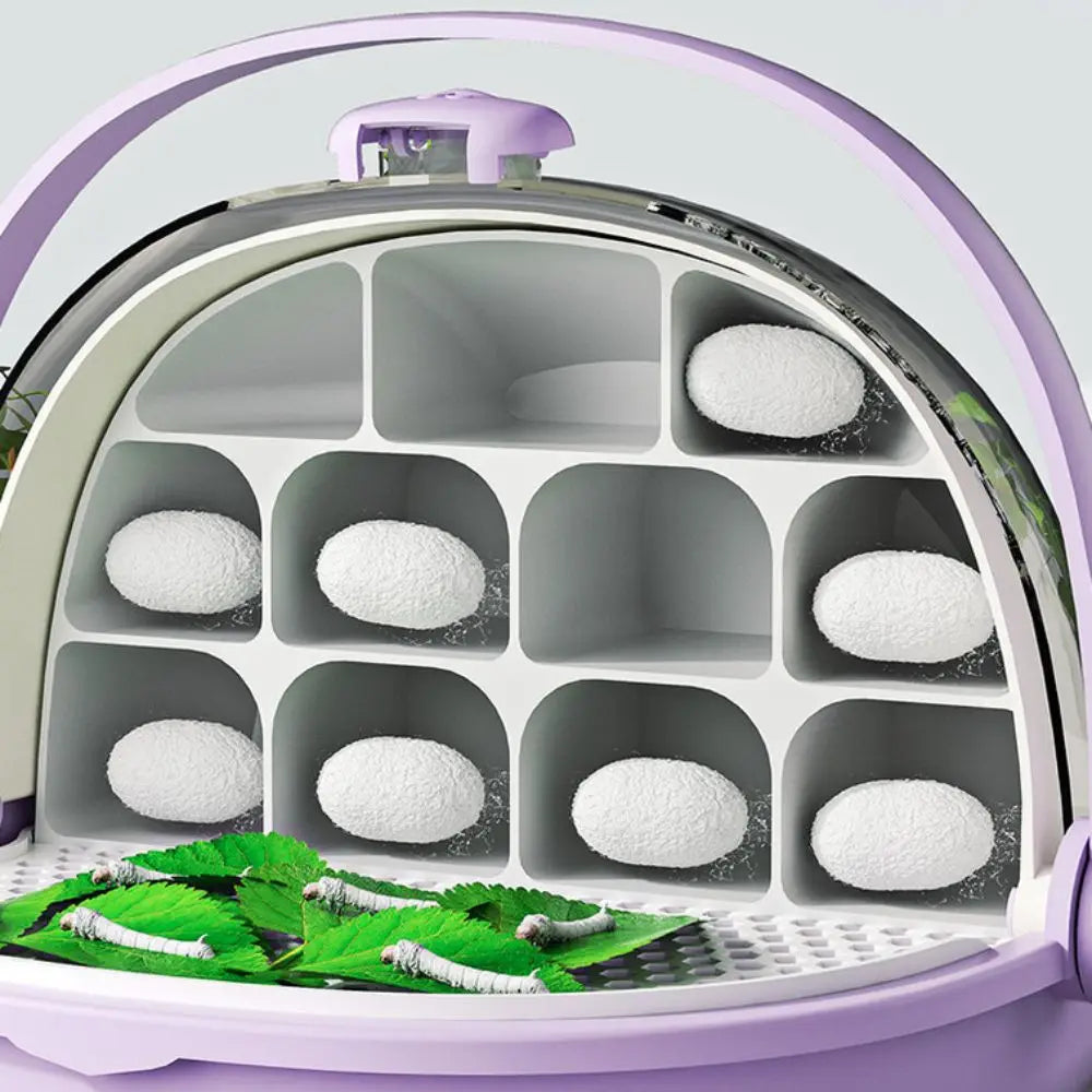 Breathable Hole Silkworm Breeding Box Folable Handle Plastic Insect Habitat Cage Visible Door Silkworm Observation Cabin Student