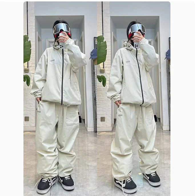 John snow 2024 New Male female couple Single and double board Ski suit set Loose type waterproof keep warm Ski pants ski jackets