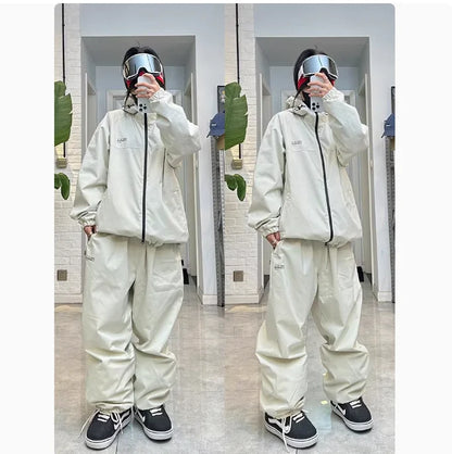 John snow 2024 New Male female couple Single and double board Ski suit set Loose type waterproof keep warm Ski pants ski jackets