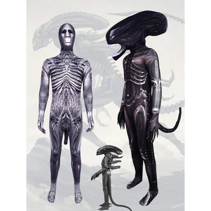 Alien Xenomorph Costume Kids Adult Sci-Fi Movie Romulus Head Mask Suit Scary Space Monster Outfit for Halloween Cosplay Costume