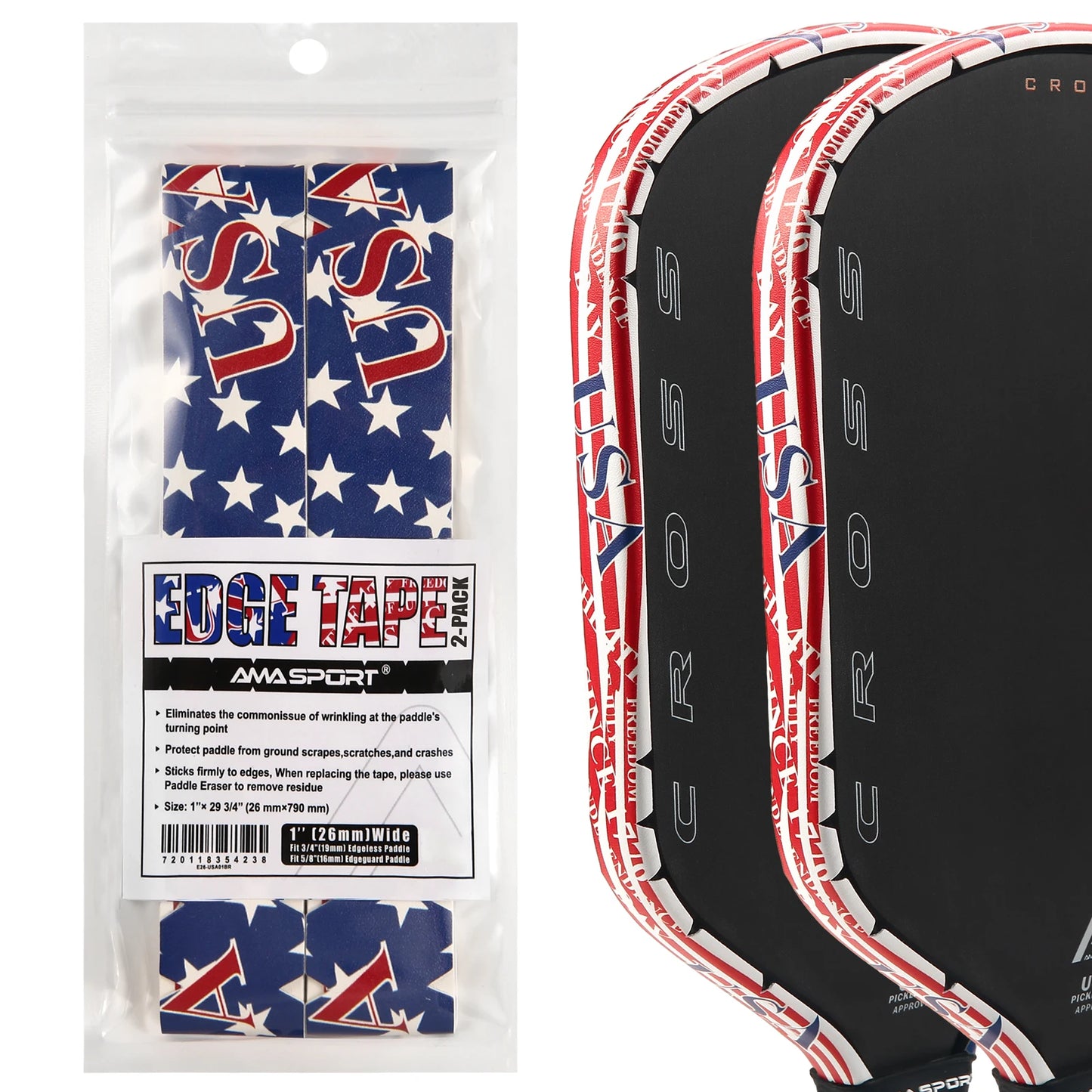 AMASPORT 2Pack Pickleball Paddle Edge Tape 20/23/26mm Paddle Head Edge Guard Racket Edge Protection Tape