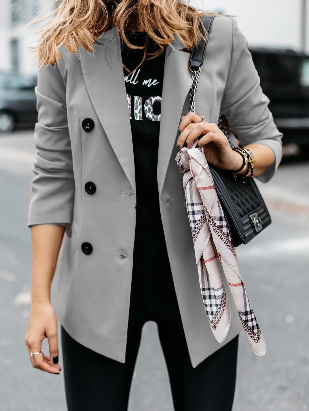 Women's spring style European and American long sleeved double row button suit women's jacket cardigan