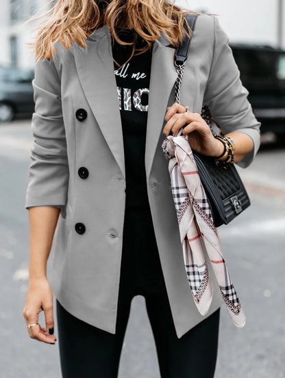 Women's spring style European and American long sleeved double row button suit women's jacket cardigan