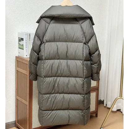 Schinteon Women White Duck Down Long Jacket Autumn Winter Warm Casual Over Size Loose Outwear Soft Comfortable Fashion Coat New
