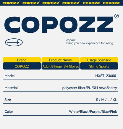 COPOZZ New Upgrade Thicken Ski Gloves Winter Men Women 3M Thinsulate Thermal Snowboard Gloves Waterproof Warm Mittens Ski Gloves