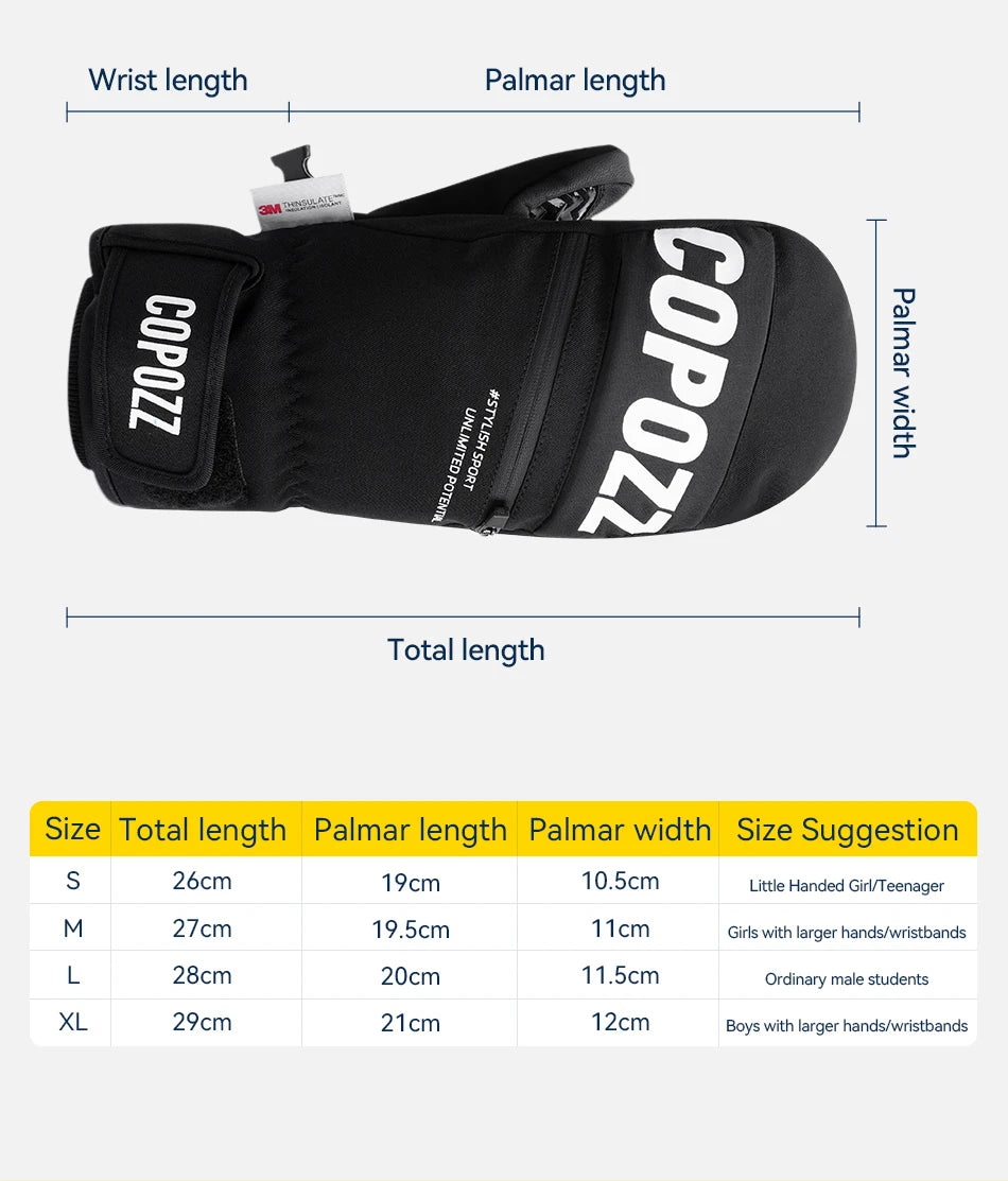 COPOZZ New Upgrade Thicken Ski Gloves Winter Men Women 3M Thinsulate Thermal Snowboard Gloves Waterproof Warm Mittens Ski Gloves