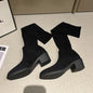 Spring Autumn Elastic Middle Heel Pointed Toe Women's Thigh High Boots Gyaru Cosplay Goth Ladies Sock Above Over The Knee Shoes