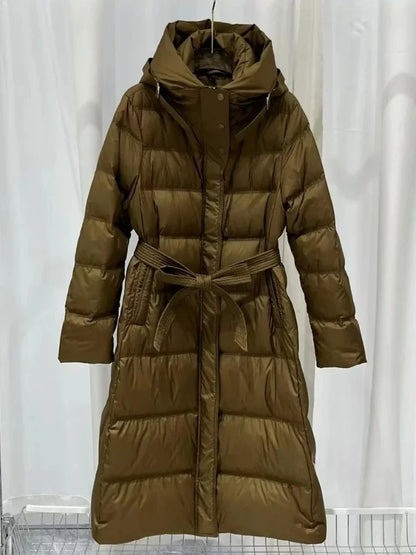 Fashionable Autumn Winter New 2025 Winter Women Thick White Duck Down Jacket Female Long Hooded Puffer Coat Ladies Outerwear