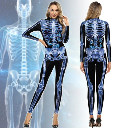 Women's Halloween Horror Role Bloodstained Jumpsuit Scary Cosplay Costume Bodysuit Uniform for Party