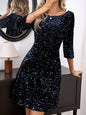 High waisted glamorous sequin multi colored banquet long sleeved women's dress with socialite style