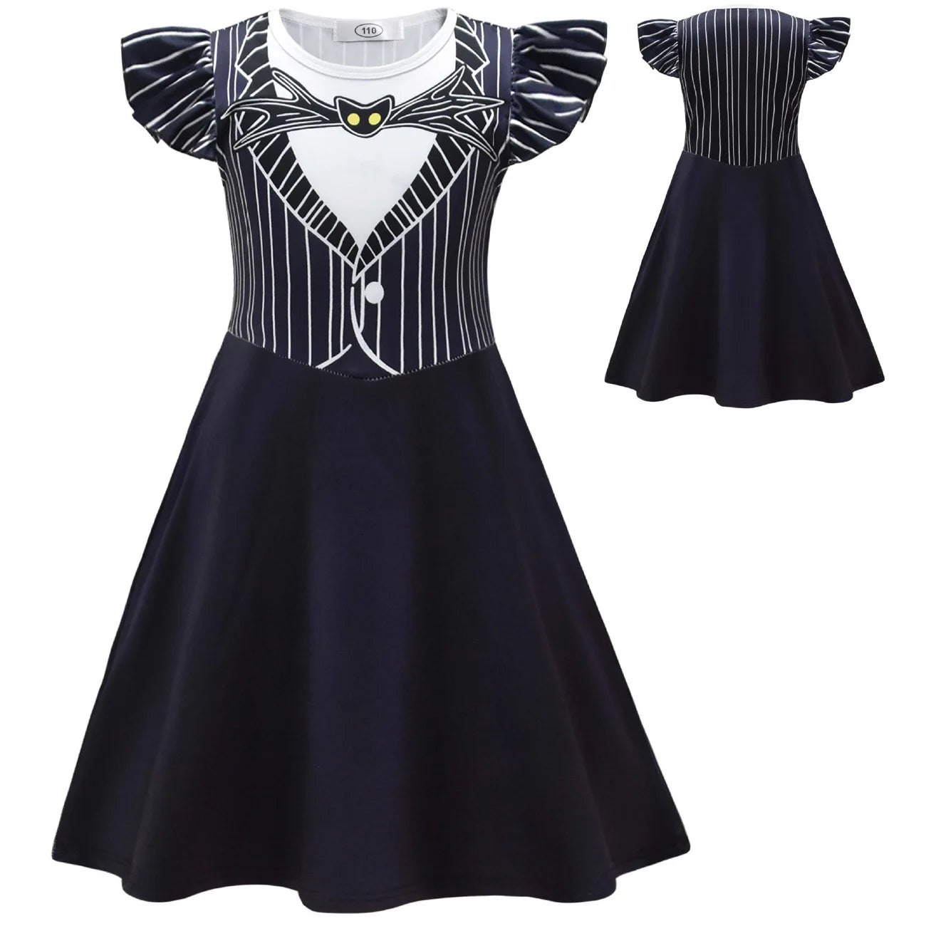 Halloween Skeleton Cosplay Costume for Kids Girl Jeck Striped Top Dress Outfit Horror Scary Christmas Party Uniform Mask Suit