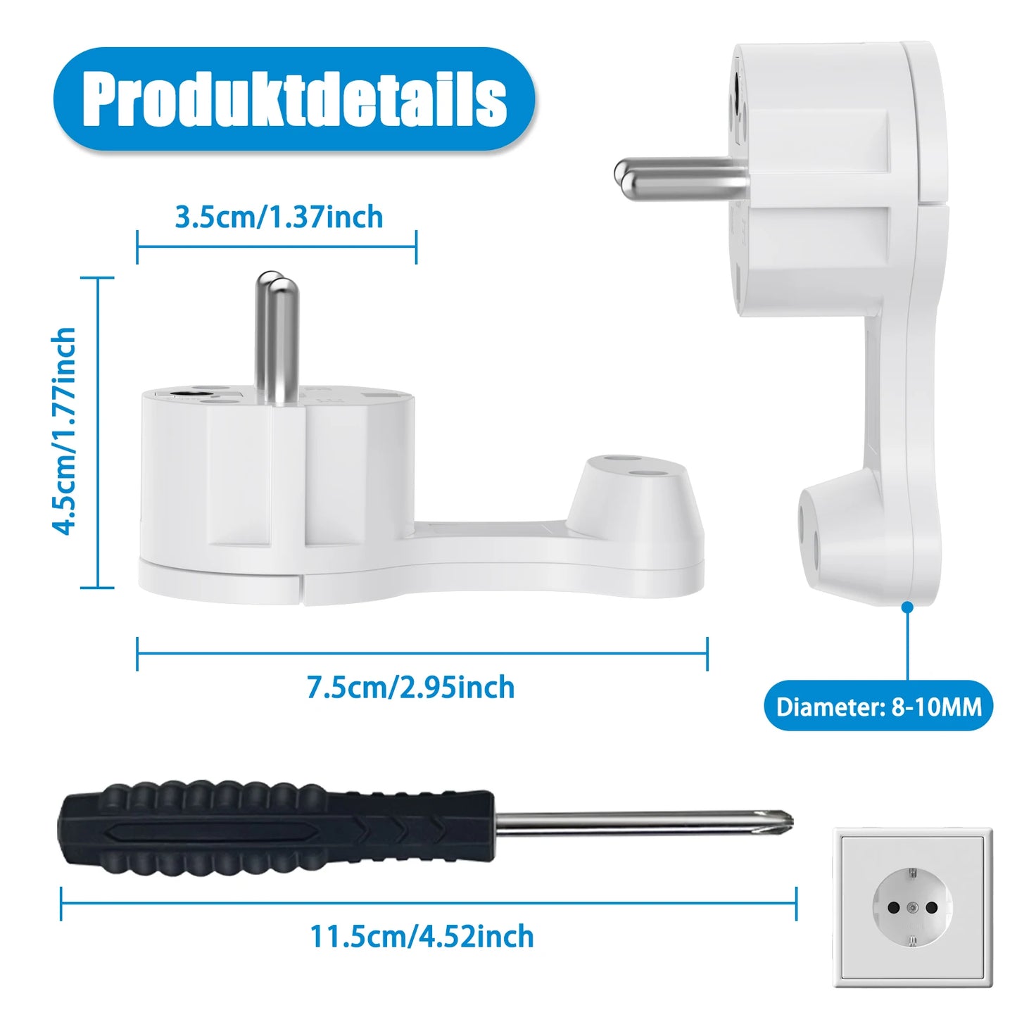 4pcs Male Female Connector EU Power Plug Replacement Rewireable Schuko Adapter Electeical Socket Extension Cable French German
