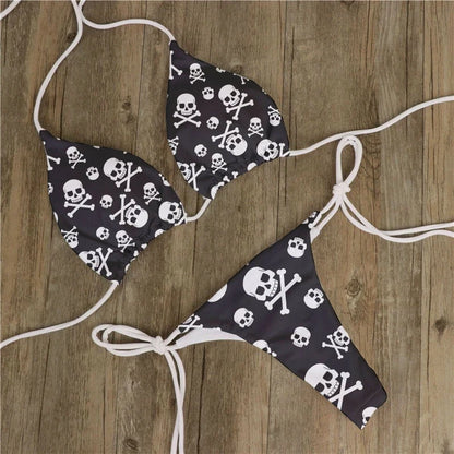 Women Swimwear Skull Printed Swimsuit Biquini Feminino Para Praia 2024 Bikini Set Beach Two Piece Swimwear New Padded Swimsuit