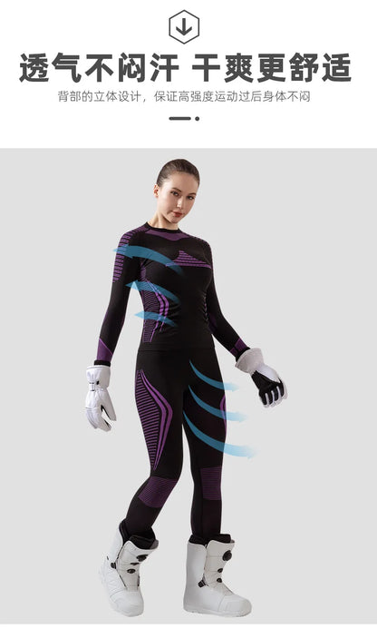 Men Women Ski Thermal Underwear Sets Quick Dry Functional Compression Tracksuit Tight Snowboarding Tops and Pants Adult