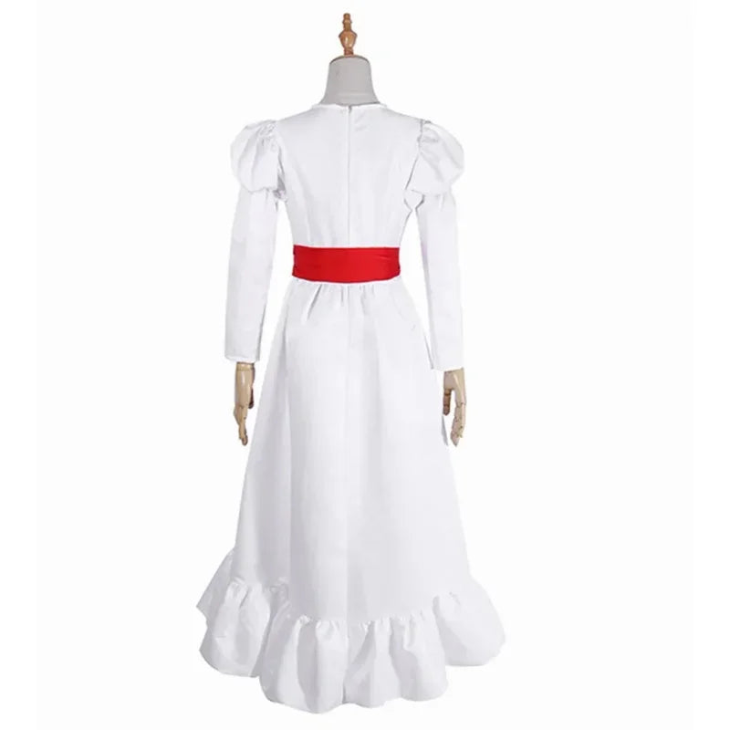 Movie Annabel Cosplay Costume For Women Kids Adult Halloween Costumes And Wig Horror Scary Fancy White Dress Outfits MN13