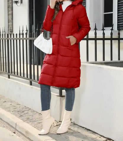 New Hooded Down Coats Women Medium Long Slim Fit Down Parkas Winter Warm Solid Casual Zipper Coat Stylish Outwear Autumn Jackets