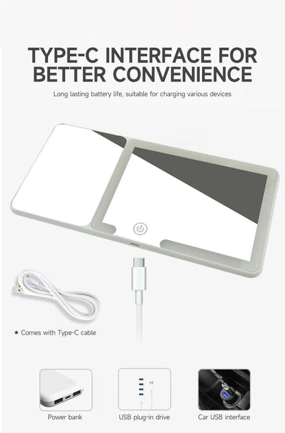 Car Sun Visor Makeup Mirror LED Touch Screen Adjustable Brightness Auto Interior Makeup HD Mirror with Magnifying Glass