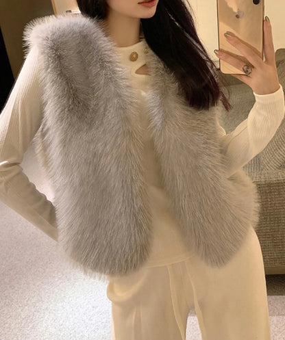 Women Vest Autumn New Solid Color Open Front Sleeveless Faux Fur Vest Coat Soft Winter Warm Casual Jacket Outwear