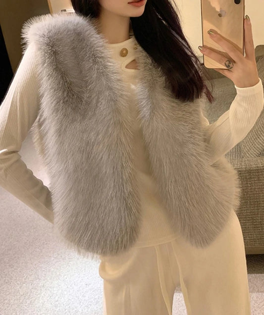 Women Vest Autumn New Solid Color Open Front Sleeveless Faux Fur Vest Coat Soft Winter Warm Casual Jacket Outwear