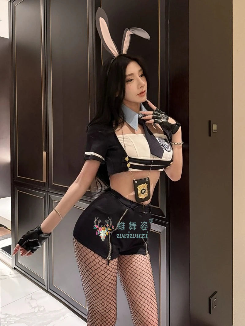 New Sexy Rabbit Search Officer Adult Women Cosplay Costume PoliceWomen Uniform Bunny Girl Stage Perfermance Fancy Suit NightClub