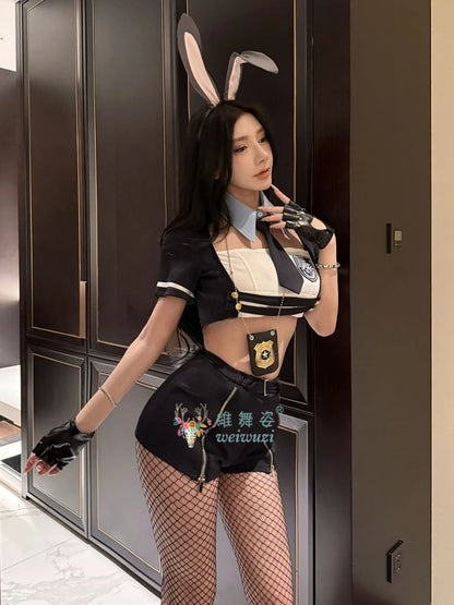 New Sexy Rabbit Search Officer Adult Women Cosplay Costume PoliceWomen Uniform Bunny Girl Stage Perfermance Fancy Suit NightClub