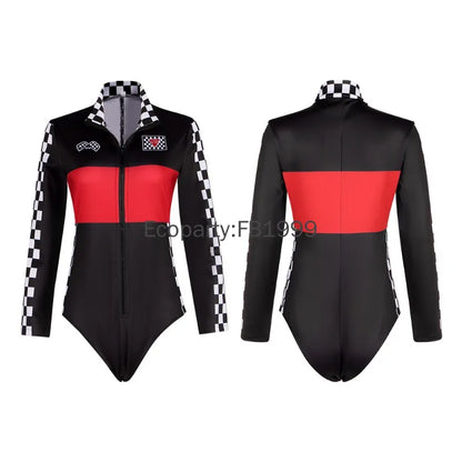 Women Racer Cosplay Costume Fashion Sexy Racing Queen Cosplay Uniform Suit One-Piece Training Racing Jumpsuits Halloween Costume