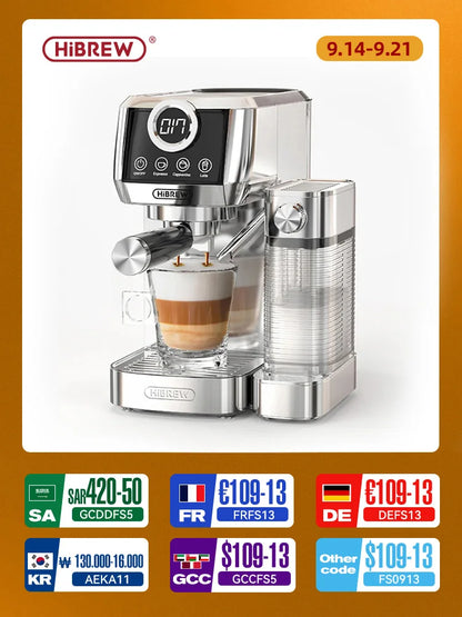 HiBREW  3 in 1 Semi Automatic Espresso Cappuccino Latte Coffee Machine Automatic Milk Froth Ground Coffee Stainless Steels H13A