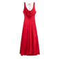 HH Women's Solid Vacation Style Satin Texture Backless V-neck Midi Dress Summer Female Elegant Sexy Lace-up Strap Dress