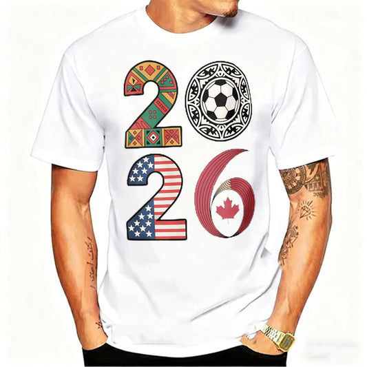 2026 USA Canada Mexico Soccer T-Shirt Cotton Shirt Tribal & Flag Graphic Tee, Ideal Gift for North American Football Enthusiasts