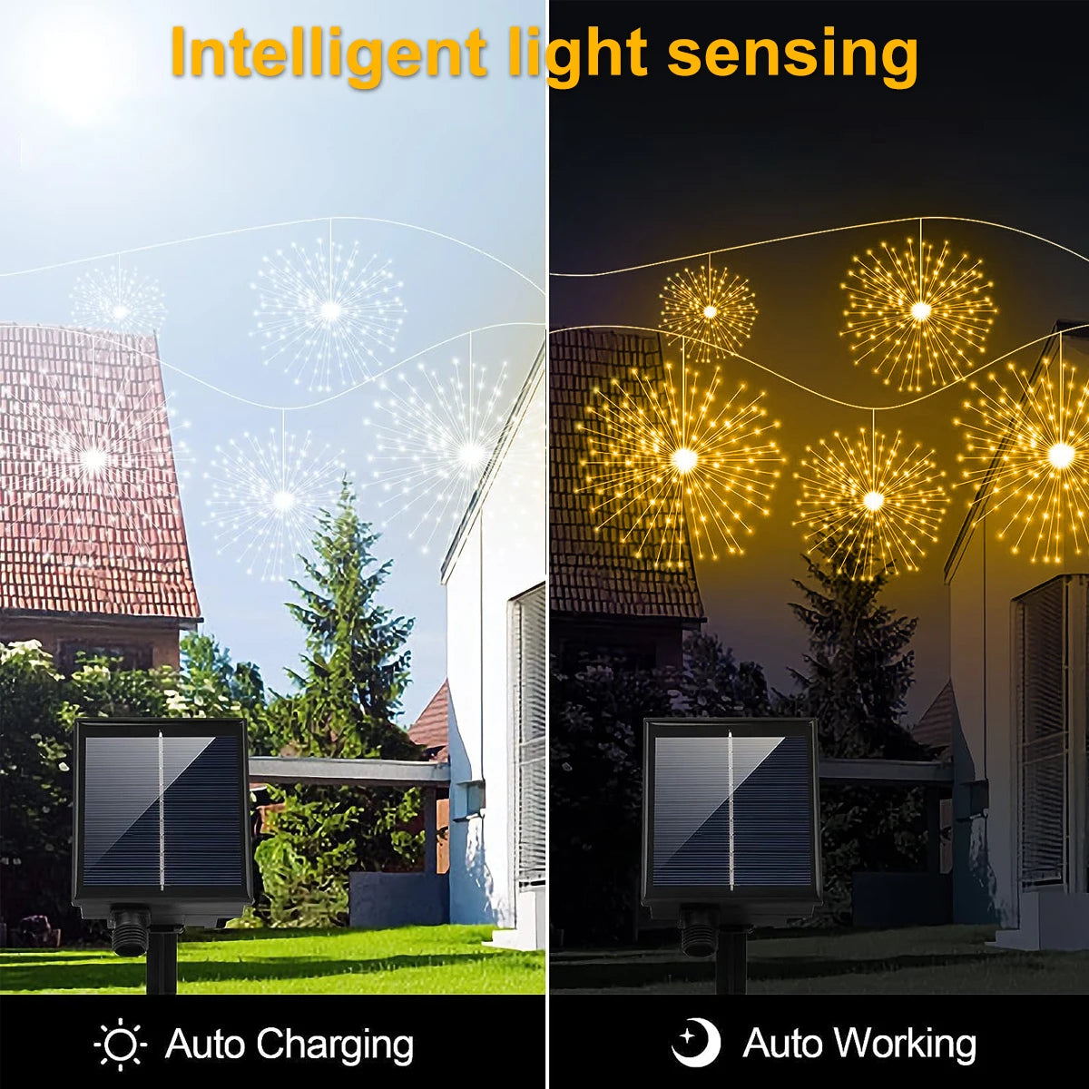 4PCS 360/480LED Solar Fireworks Lights Outdoor Waterproof Hanging 8 Modes Star Burst Light For Party Wedding Garden DIY Decor