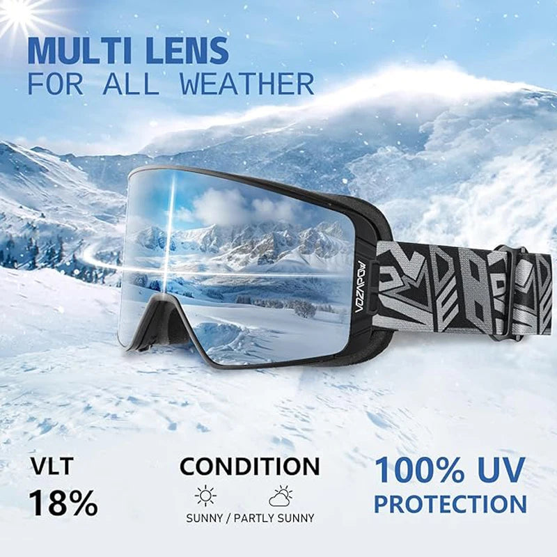 Vozapow Ski Goggles Magnetic Double Layer Anti Fog Professional Skiing Mask Men Women Super View Snowboard UV400 Snow Sunglasses