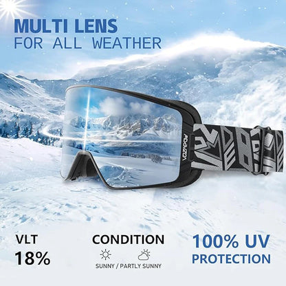 Vozapow Ski Goggles Magnetic Double Layer Anti Fog Professional Skiing Mask Men Women Super View Snowboard UV400 Snow Sunglasses