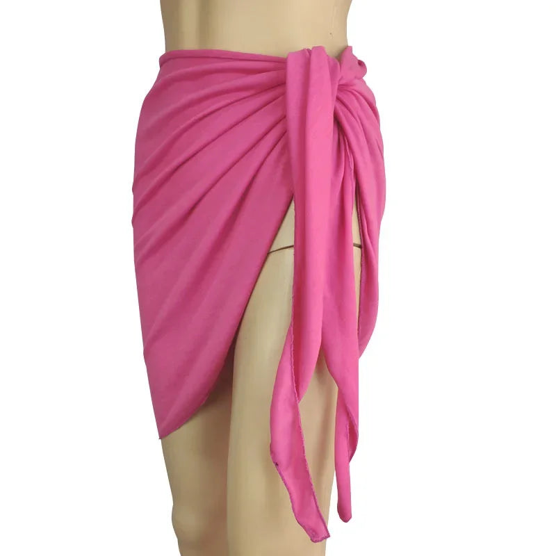 Summer Solid Bikini Cover Ups Shorts Pareo Wraps Sarong Skirt Swimsuit Beachwear Women Beach Skirts Swimwear Half Wrapped Skirt