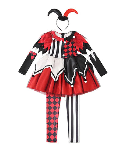 Naughty Girls Clown Costume Kids Circus Scary Tutu Dress Halloween Cosplay Costumes Carnival Party Jester Dress Up Full Set