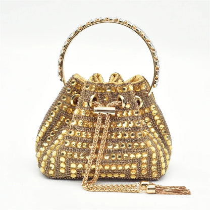 New Fashion Gold Color Shoes and Bags To Match Set Nigeria Party Women's Wedding Bag and Shoe Set Decorated with Rhinestone