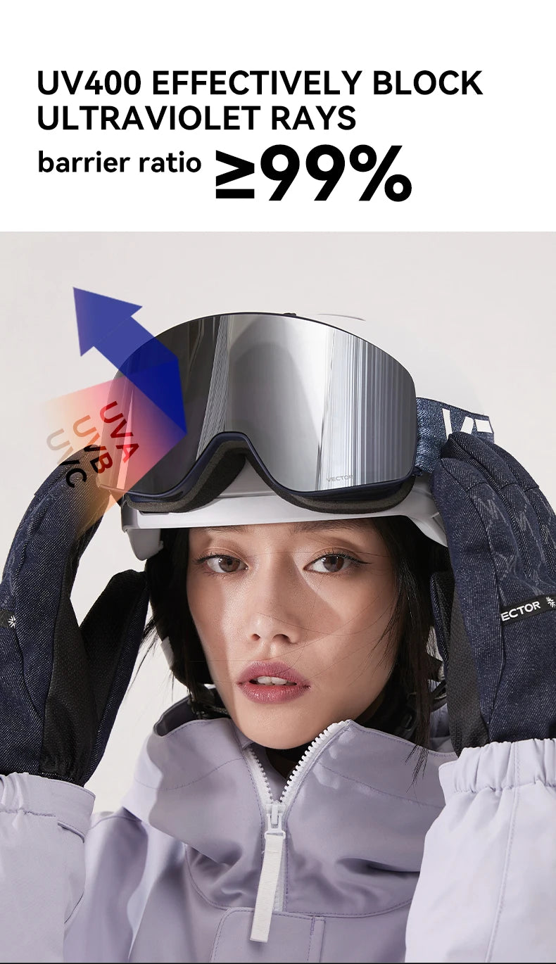 VECTOR Brand Double Layer Anti Fog Magnetic Absorption Cylindrical Ski Goggles UV400 Men Women Ski Glasses Snowboard poc glasses