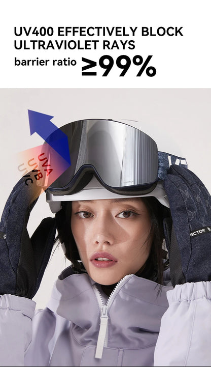 VECTOR Brand Double Layer Anti Fog Magnetic Absorption Cylindrical Ski Goggles UV400 Men Women Ski Glasses Snowboard poc glasses