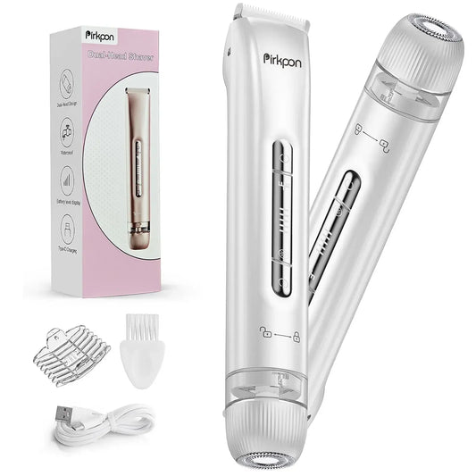 PIRKPON Rechargeable Dual-Head Shaver Women Hair Remover IPX7 Waterproof Bikini Trimmer Painless Electric Razor for Underarm Leg