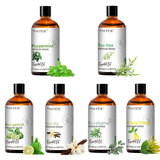 PHATOIL 100ml Pure Aromatherapy Essential Oil For Diffuser, Massage & Skin Care-Eucalyptus Peppermint Vanilla Bergamot Tea tree