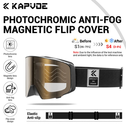 Kapvoe Photochromic Ski Goggles Magnetic Anti-Fog Lenses UV400 Protection Men Women Ski Goggles Winter Sports Eyewear