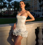 Stereoscopic Flowers Back Laceing Strapless Red Bandage Mini Evening Dress Sweet Woman Birthday Party Dress Performance costume