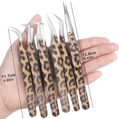 Leopard Eyelash Tweezers Stainless Steel High Quality Lash Tweezer For Lashes Extension Anti-Static 3D Accurate Clip Makeup Tool