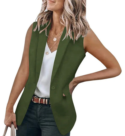 2023 Autumn New Style Sleeveless Solid Color Suit Collar Loose Cardigan Women's Wear