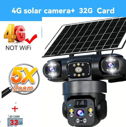 8K 15MP Three Screen 10X Zoom Wifi Surveillance Camera V380 Pro 4G Camera Solar Outdoor Waterproof Battery Security CCTV Solar