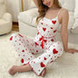 Winter Home Clothes Heart Pattern Strap Vest Women's Sleepwear Two-Piece Set Can Be Worn outside Long Pants warm for Women