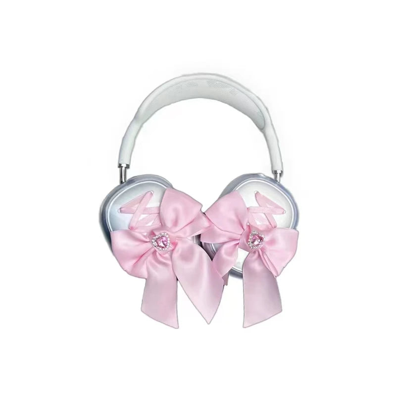 Cute Girl Pink Silk Bow Soft Headphone Earphone Case Cover Protector For Apple Airpods Max